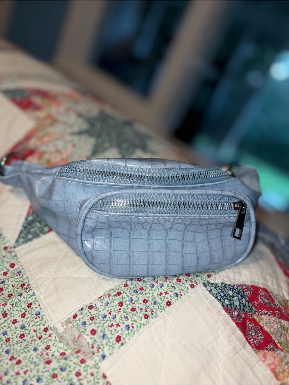 Princess Polly Sky Blue Croc-Embossed Women's Belt Bag